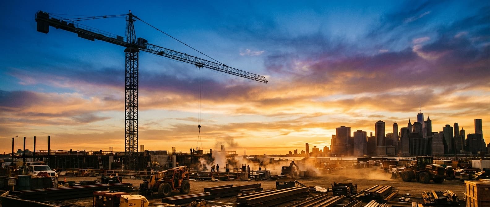 Construction site at golden hour