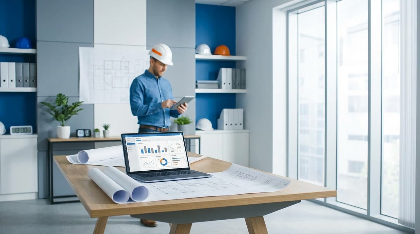 Modern construction office with technology